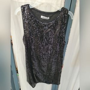 (4276)Fashion, Women's Size M. Black, sequins covered Tank Top